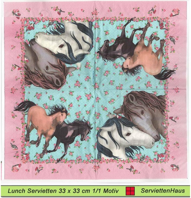Lutz Mauder - Pferde mit rosa Rand - 1 Lunch Serviette